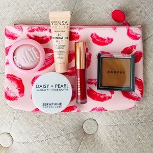 Makeup bag & assortment of travel size products